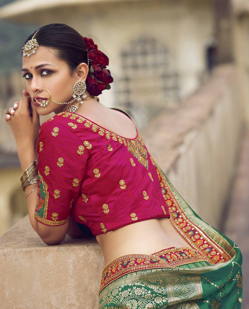 Multicolor hand woven silk semi stitched lehenga