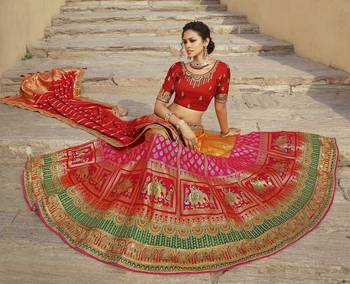 Multicolor hand woven silk semi stitched lehenga 3