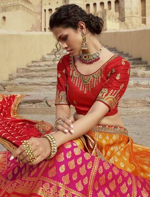 Multicolor hand woven silk semi stitched lehenga 4