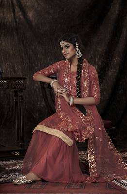 Mesmerizing Dark Orange Sequins Embroidered Net Salwar Kameez Semi Stitched 3