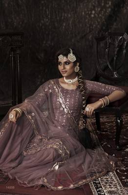Fetching Lilac Sequins Embroidered Net Salwar Kameez Semi Stitched 2