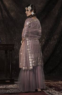 Fetching Lilac Sequins Embroidered Net Salwar Kameez Semi Stitched 3