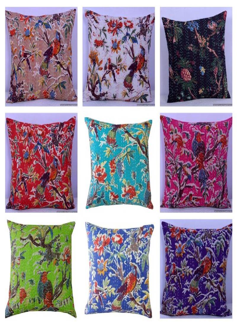 Kantha Pillow Cover Decorative Pillow Case Dorm Kantha Bird