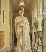 Ivory woven linen saree with blouse