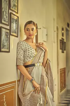 Ivory woven linen saree with blouse