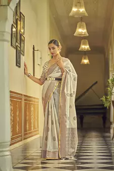 Ivory woven linen saree with blouse