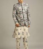 Beige Pastel Floral Printed Jacket With Kurta Set