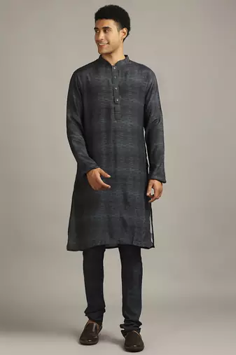 Blue Cloud Printed Bundi With Kurta Set