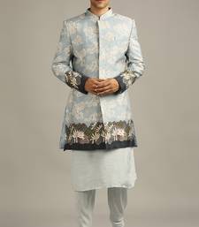 Blue Cloud Printed Longline Jacket With Kurta Set
