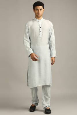 Blue Cloud Printed Longline Jacket With Kurta Set 5