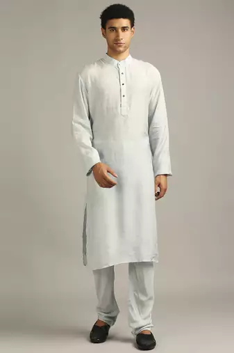 Blue Cloud Printed Longline Jacket With Kurta Set