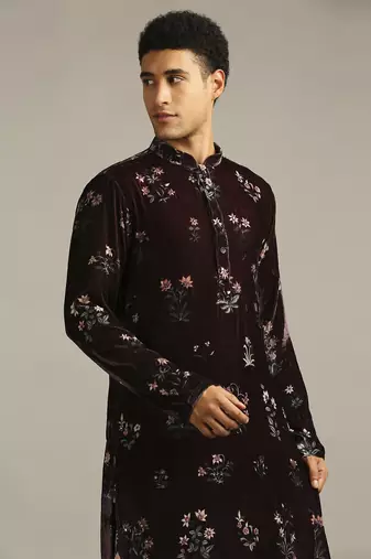 Maroon Pastel Floral Printed Kurta Set