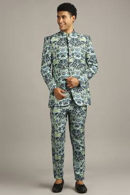 Pastel floral printed bandhgala set 1