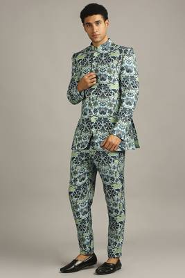 Pastel floral printed bandhgala set 3