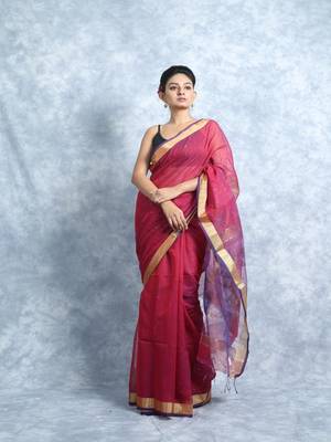 Wine Woven Jamdani With Blouse 1