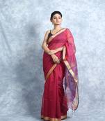 Wine Woven Jamdani With Blouse