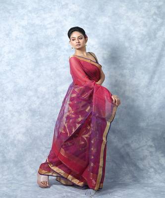 Wine Woven Jamdani With Blouse 2