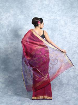 Wine Woven Jamdani With Blouse 3