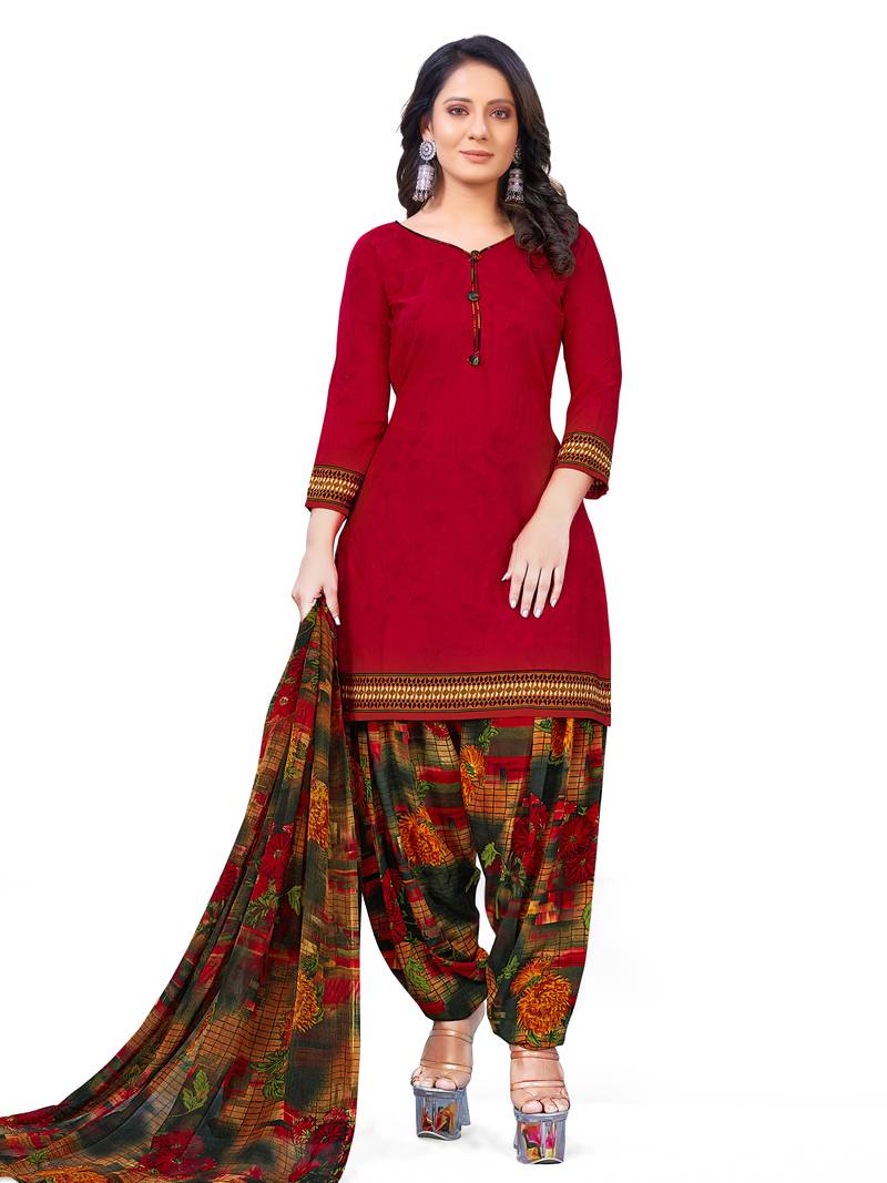 Women's Crepe  Printed Unstitched Salwar Suit Material(Free Size)