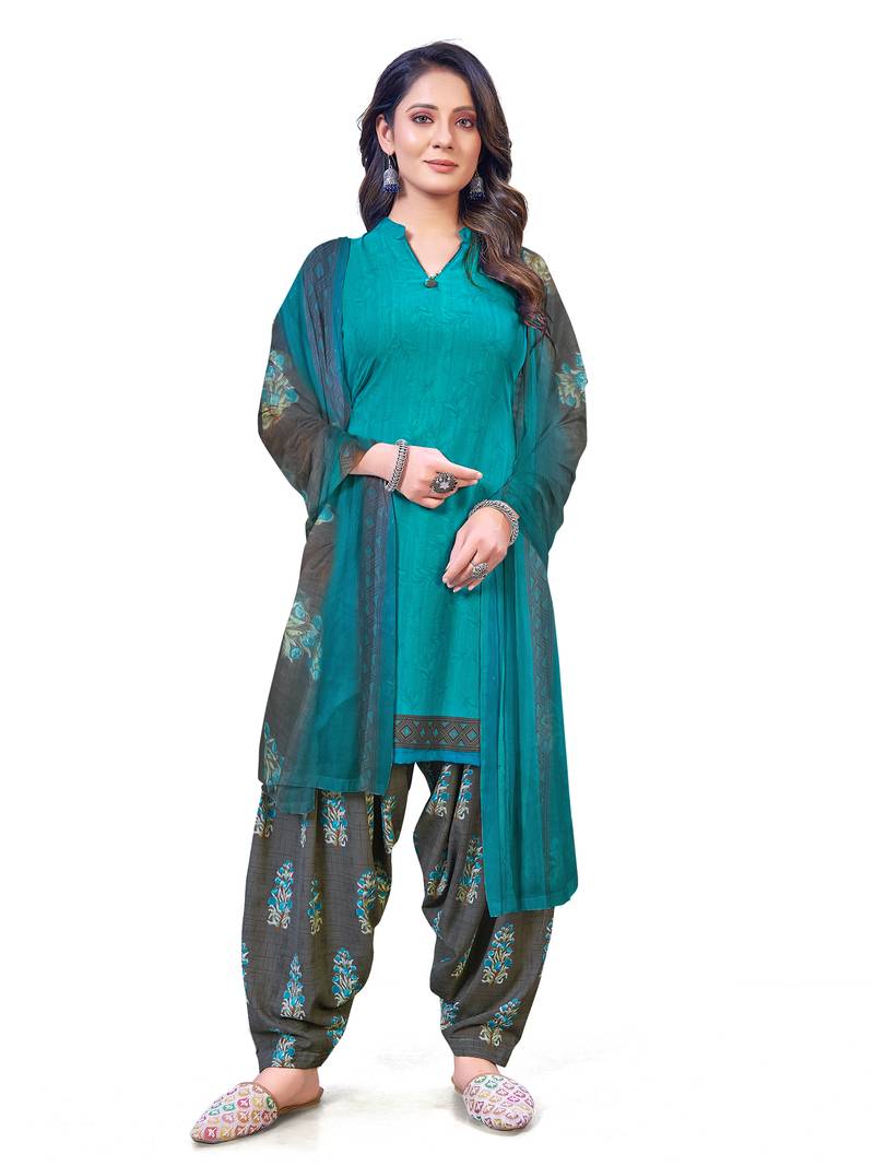 Women's Crepe  Printed Unstitched Salwar Suit Material(Free Size)