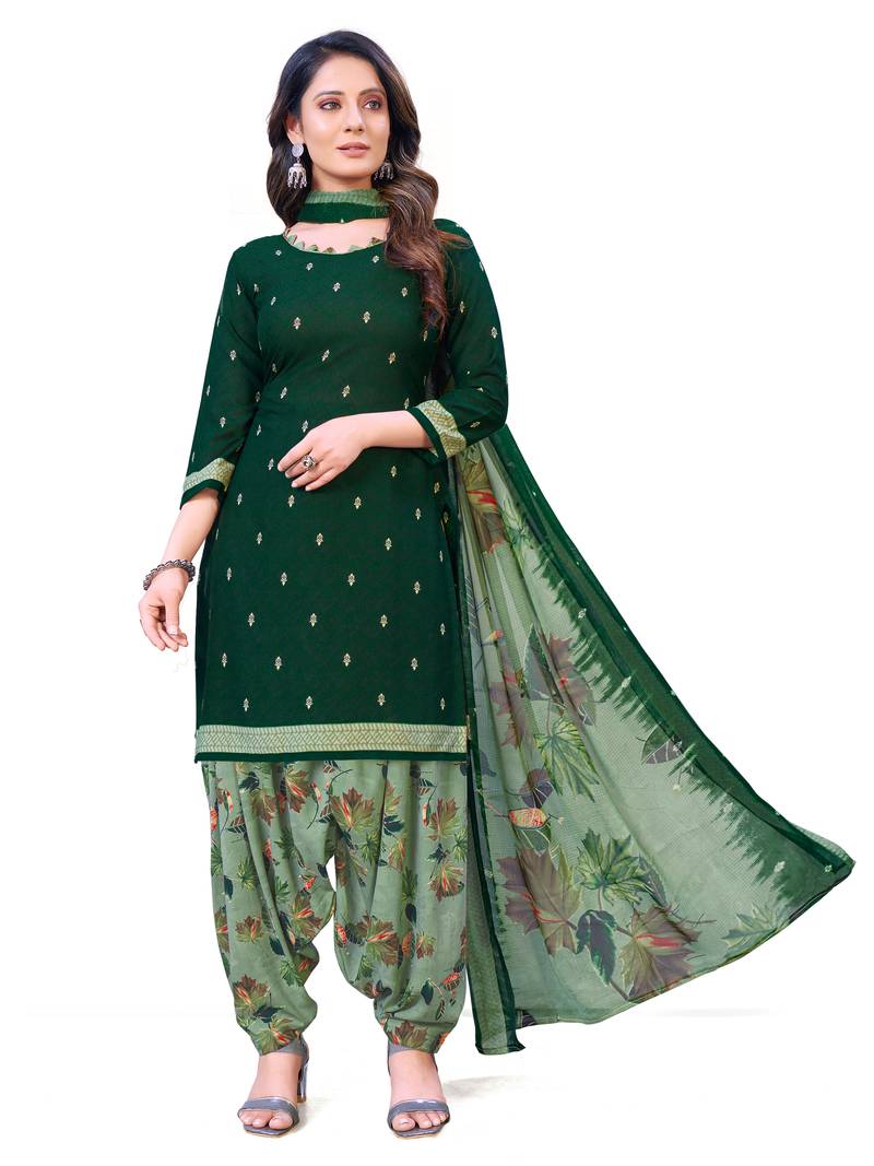 Women's Crepe  Printed Unstitched Salwar Suit Material(Free Size)
