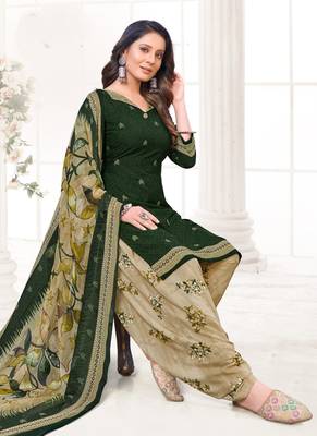 Women's Crepe  Printed Unstitched Salwar Suit Material(Free Size) 1