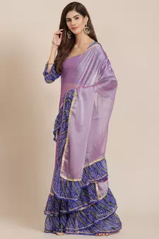 Blue printed chiffon saree with blouse