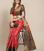 Pink woven jacquard saree with blouse