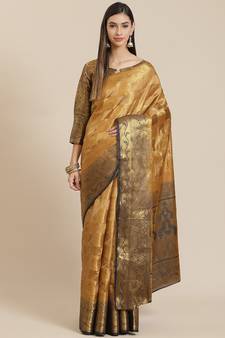 Beige printed jacquard saree with blouse