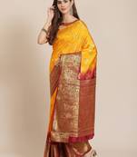 Yellow printed banarasi silk saree with blouse