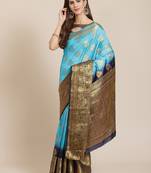 Sky blue printed banarasi silk saree with blouse