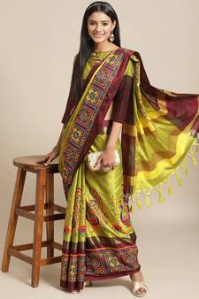 Light green embroidered cotton silk saree with blouse