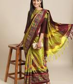 Light green embroidered cotton silk saree with blouse