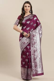 Purple woven banarasi silk saree with blouse