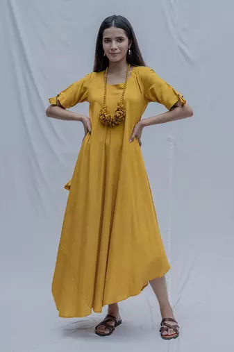 Bias Dress In Mustard