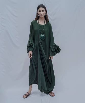 Asymetric Dress In Bottle Green 1