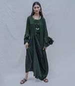 Asymetric Dress In Bottle Green