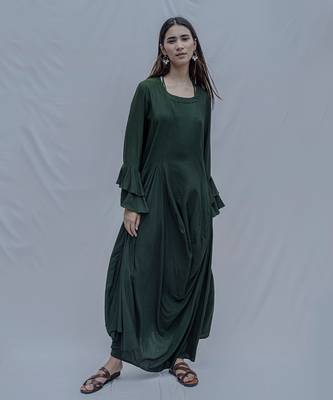 Asymetric Dress In Bottle Green 2