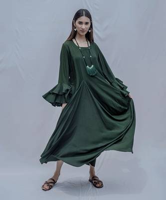 Asymetric Dress In Bottle Green 4