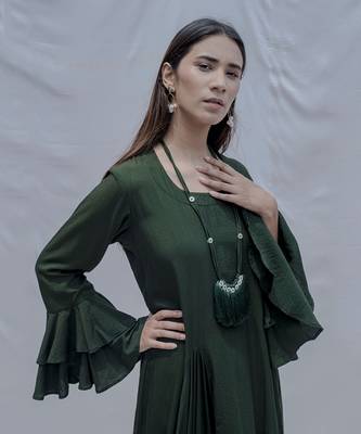 Asymetric Dress In Bottle Green 5