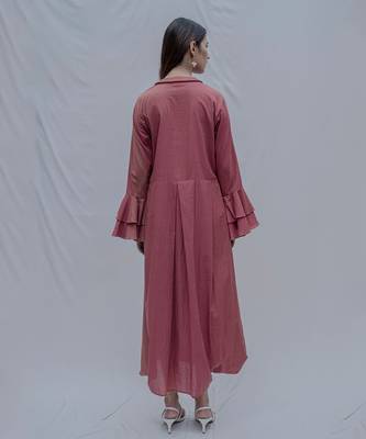 Front Pleated Dress With Bell Sleeves In Rust 1