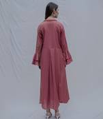 Front Pleated Dress With Bell Sleeves In Rust