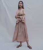 Front Pleated Dress With Bell Sleeves In Rose Gold