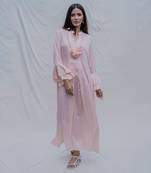 Front Pleated Dress With Bell Sleeves In Peach