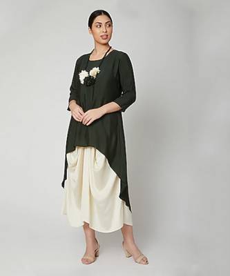 Dream Dress In Bottle Green And Off White 1