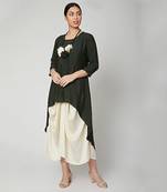 Dream Dress In Bottle Green And Off White