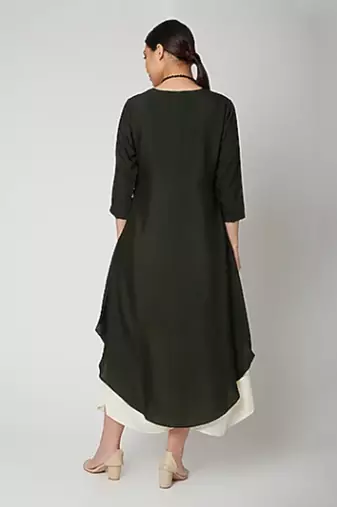 Dream Dress In Bottle Green And Off White