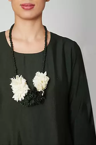 Dream Dress In Bottle Green And Off White