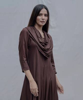 Dream Cowl Dress In Brown 2