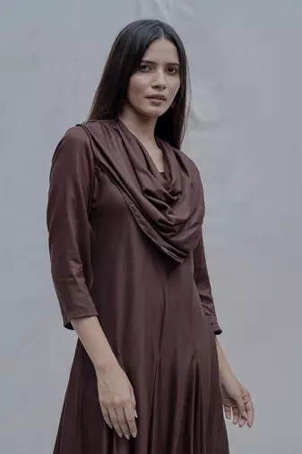 Dream Cowl Dress In Brown